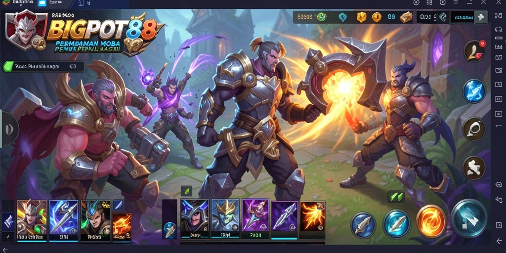 Tampilan aksi gameplay seru di BIGPOT88 dengan karakter heroik.