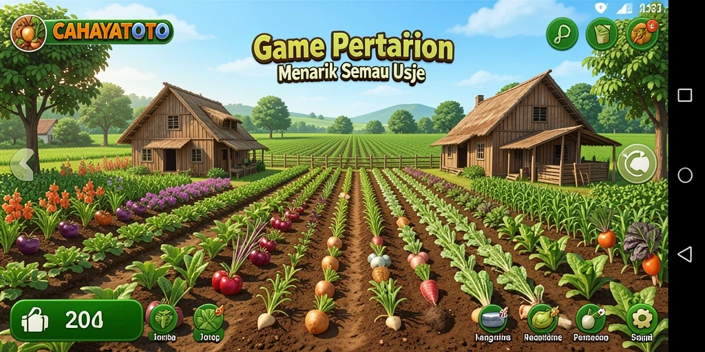 Screenshot utama CAHAYATOTO menampilkan gameplay bertani yang menarik dan interaktif.