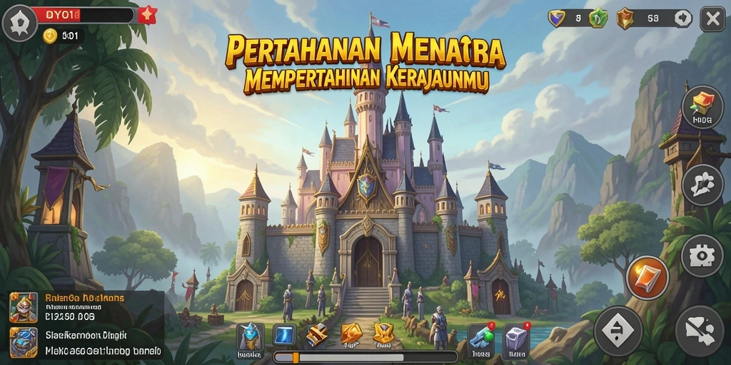 Tampilan gameplay DYO1 dengan menara pertahanan yang kuat.
