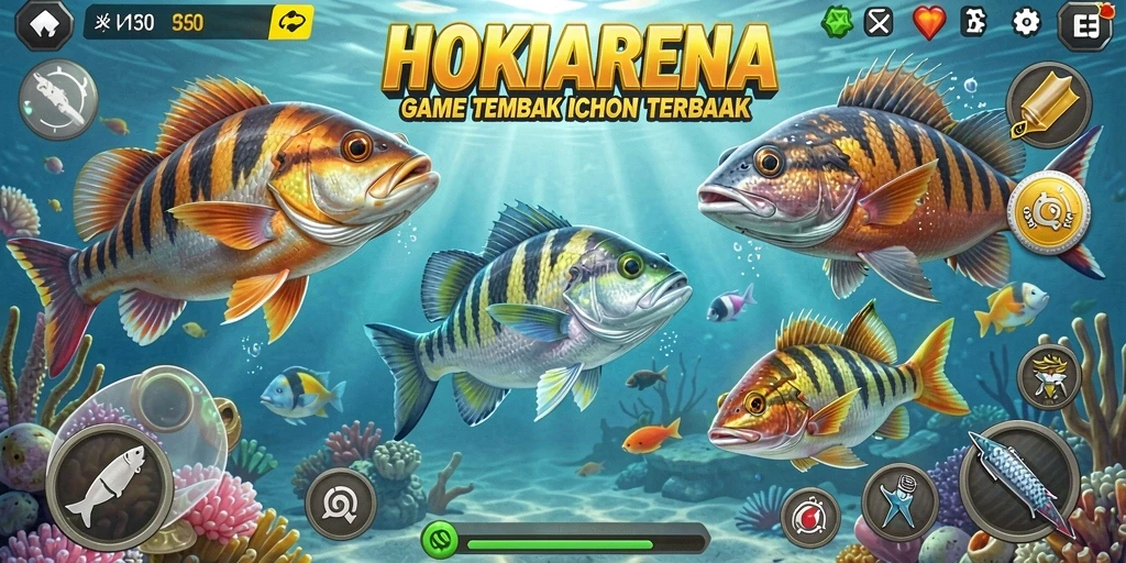 Tangkapan layar HOKIARENA menampilkan aksi seru dalam perburuan ikan.