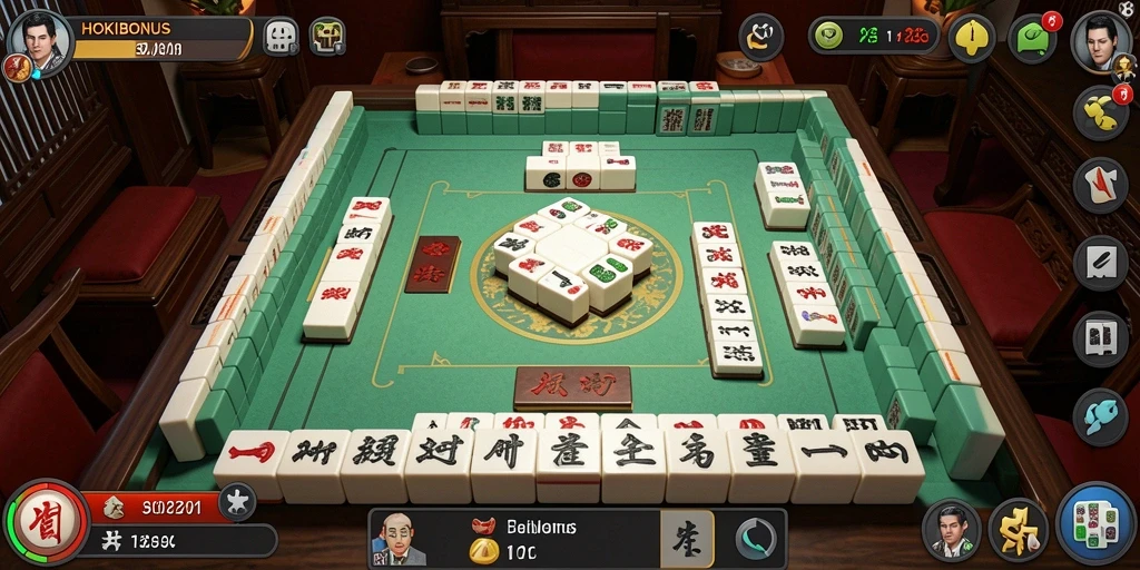 Tampilan gameplay <strong>HOKIBONUS</strong> yang menarik saat menyusun ubin Mahjong.