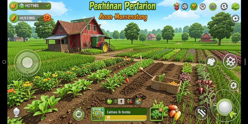 Tangkapan layar HOT985 menampilkan gameplay pertanian yang menarik dan interaktif.