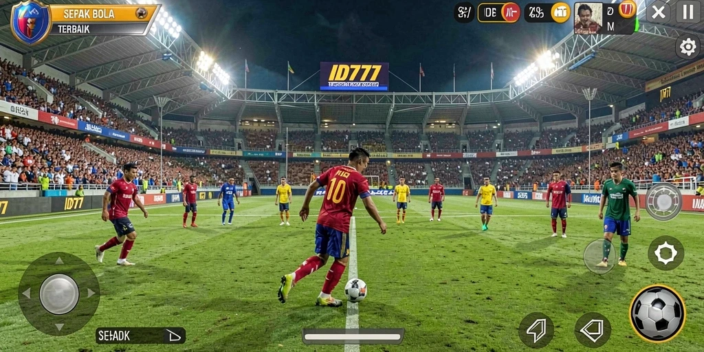 Tampilan gameplay menegangkan di ID777 dengan aksi sepak bola intens.