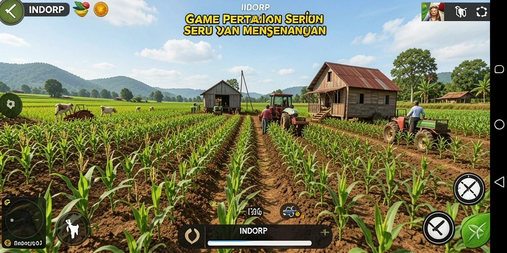 Tampilan gameplay <strong>INDORP</strong> yang menampilkan suasana berkebun yang menyenangkan.