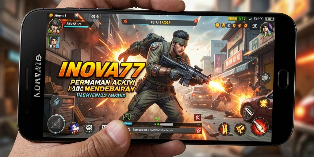 Tangkapan layar utama INOVA77 menampilkan momen aksi seru dalam permainan.