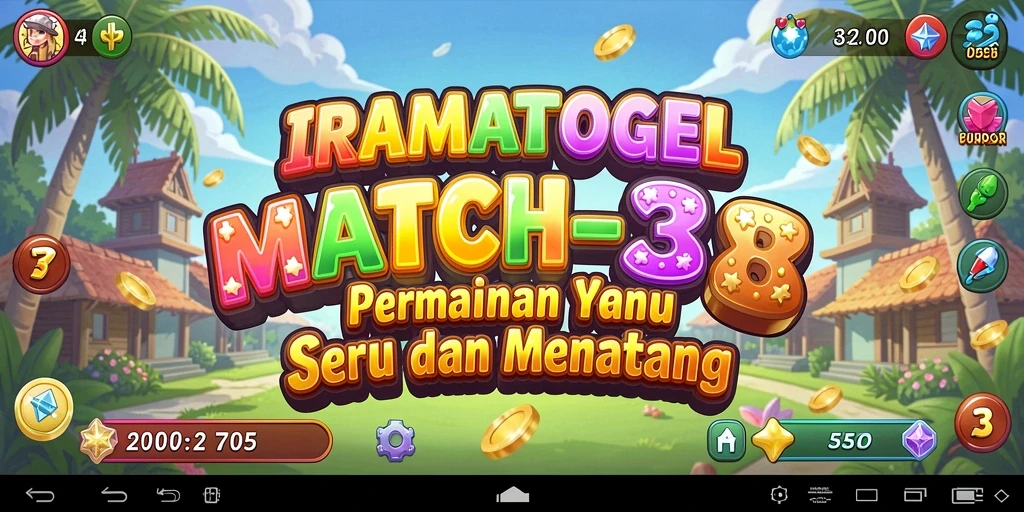 Tampilan gameplay seru di IRAMATOGEL dengan berbagai tantangan Match-3.