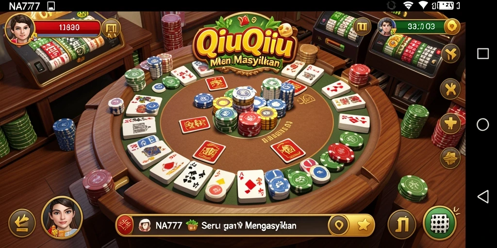 Screenshot utama NA777 menampilkan gameplay seru permainan QiuQiu.