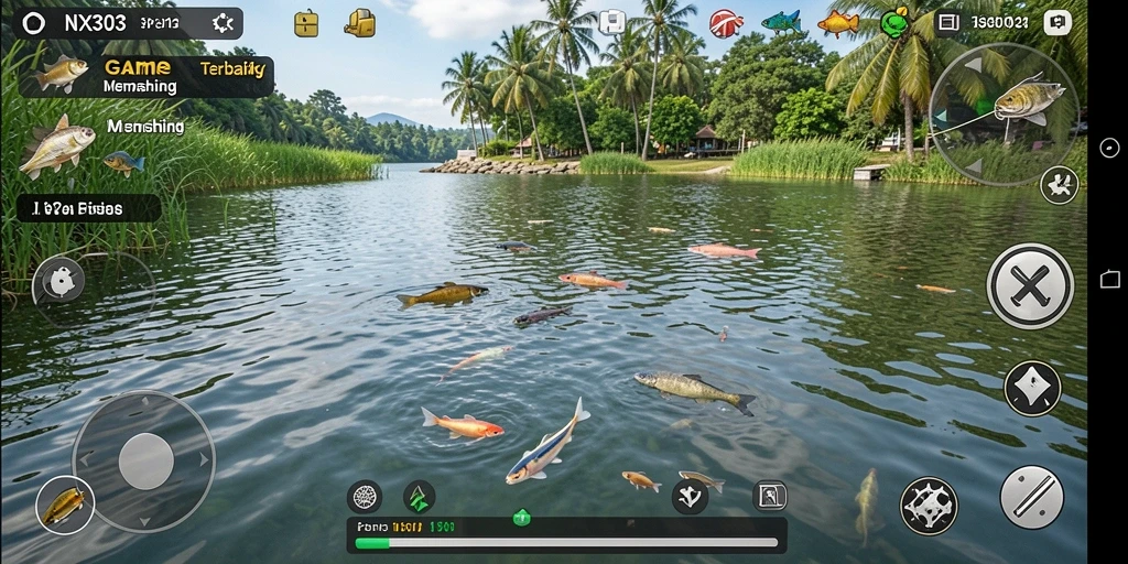 Screenshot gameplay NX303 menunjukkan pengalaman memancing yang seru dan realistis.