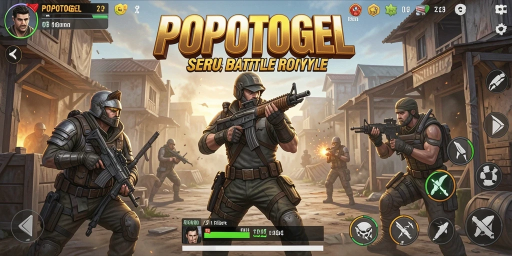 Screenshot utama yang menunjukkan aksi intens Battle Royale di POPOTOGEL.