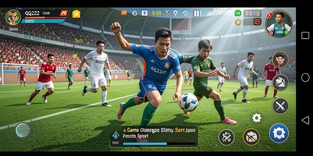 Tampilan gameplay menegangkan dalam QQ222 yang menampilkan aksi olahraga.