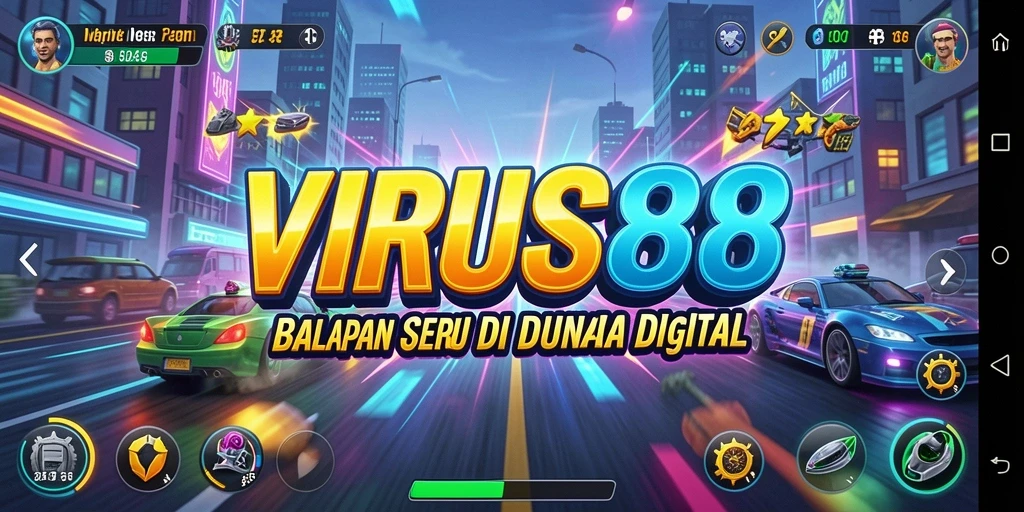 Screenshot gameplay menampilkan balapan seru di <strong>VIRUS88</strong>.