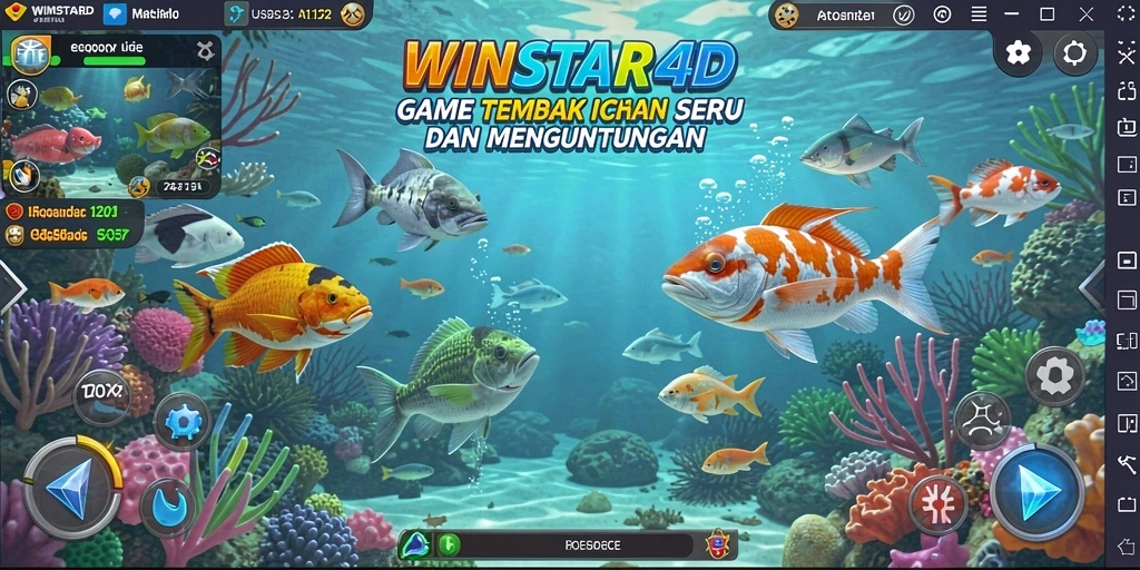 Tampilan gameplay seru WINSTAR4D saat menembak ikan.